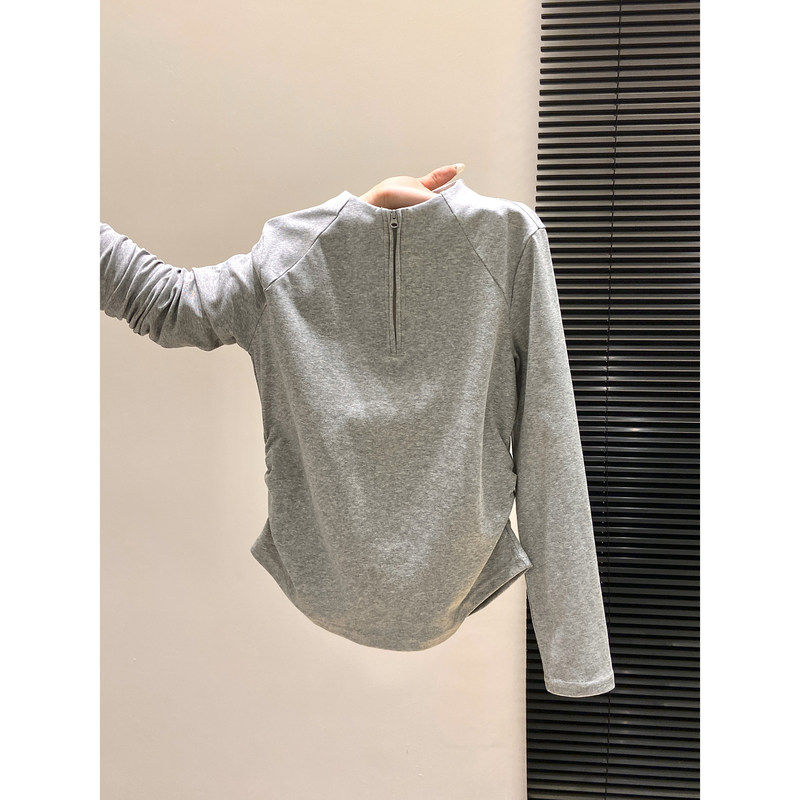 American Functional Style Half-Zip Long-Sleeve T-Shirt for Women, 2026 Spring, Waist-Cinching, Pleated Base Shirt, Fashionable Niche Top American Functional Style Half-Zip Long-Sleeve T-Shirt for Women, 2026 Spring, Waist-Cinching, Pleated Base Shirt, Fashionable Niche Top