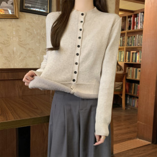 Korean Style ins Thickened One-Piece Velvet Unique Long-Sleeve Knitted Cardigan Sweater Jacket for Women, Autumn and Winter Base Layer Top