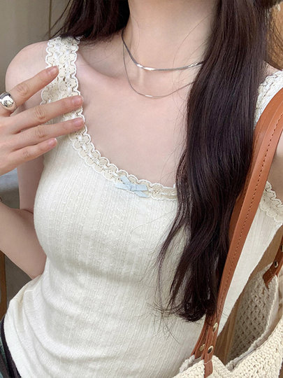 2026 Summer Unique and Beautiful Bowknot Vest for Women, Lace Patchwork Slim Fit Short Top, Trendy Outerwear Camisole