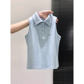 American Retro Polo Collar Sleeveless T-Shirt for Women, Summer Slim-Fit Halter Top That Covers the Side Breasts, Outerwear, Sexy Tank Top