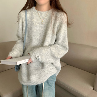 Autumn and Winter Soft and Fluffy Faux Mohair Knit Top for Women, High-End, Stylish, Versatile, Oversized Loose Sweater