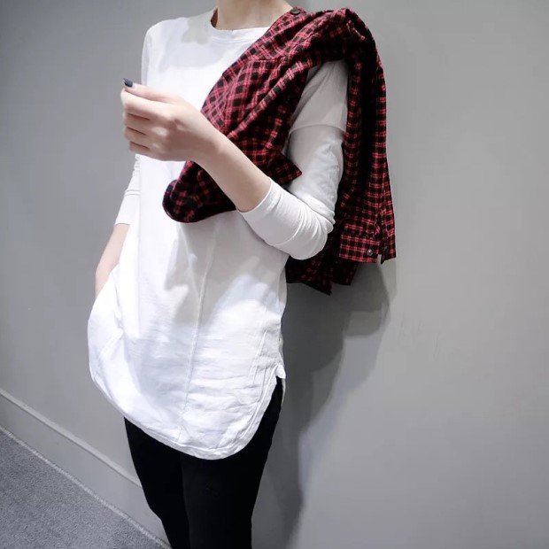 Quần áo thu đông 2018 phiên bản Hàn Quốc mới của áo thun cotton dài tay màu trắng hoang dã áo polo nữ uniqlo