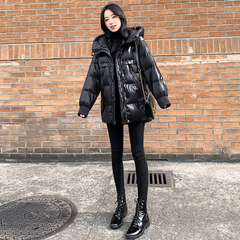 Down Jacket Woman Short 2021 Winter new Korean version Black Lianhood loose Thickened White Duck Suede Jacket