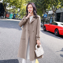 2020 new popular woolen coat womens mid-length Korean loose autumn and winter thickened brown woolen coat