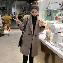 Anti-season 2021 spring and autumn new small woolen coat womens mid-length Korean version of the short coffee color woolen coat