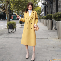 Woolen coat womens mid-length Korean version of the 2019 new autumn and winter thickened over-the-knee avocado green woolen coat