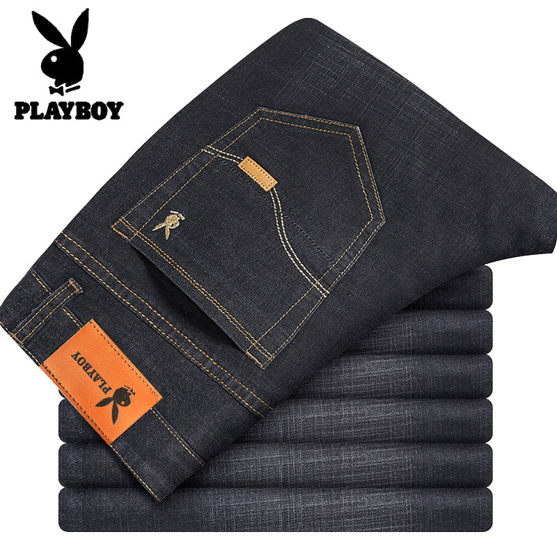Playboy jeans men summer thin loose straight stretch business casual high waist tide brand long pants men