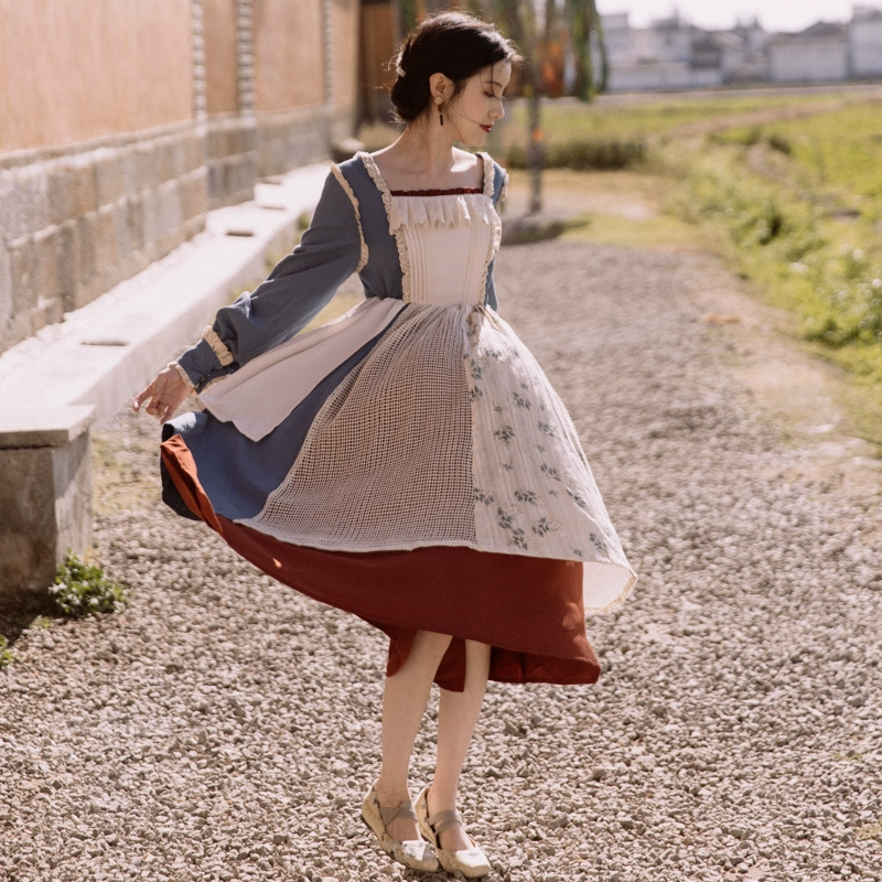 Mùa xuân và mùa thu phong cách mới váy công chúa dài tay có lông xù Kiểu châu Âu váy cô gái chăn cừu Lolita eo cao - Váy eo cao