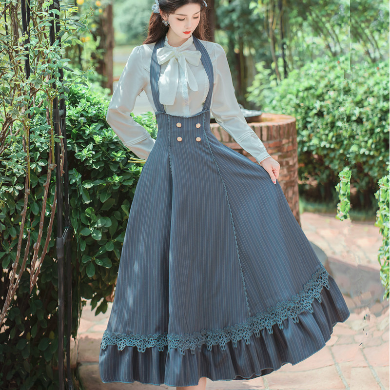Su Qianmu Yan Spring and Autumn Vintage Hepburn Lolita Girl Dress Half Skirt Tie Slim Halter Dress
