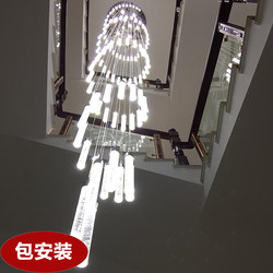 Modern Minimalist New Chinese-Style Self-Built House Villa Duplex Apartment Loft Living Room Spiral Staircase Long Crystal Chandelier