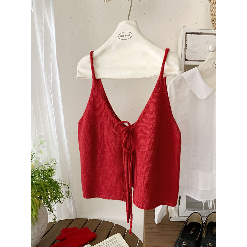 Brand Discount Women's Clothing Lace-Up Knitted Camisole New Style Layered Sweet Reversible Vest to Wear with Sweaters