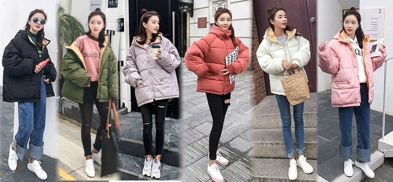 Chống mùa xuống bông độn phụ nữ đoạn ngắn 2018 mới của Hàn Quốc phiên bản của bánh mì lỏng phục vụ sinh viên bf Harajuku bông nhỏ áo khoác