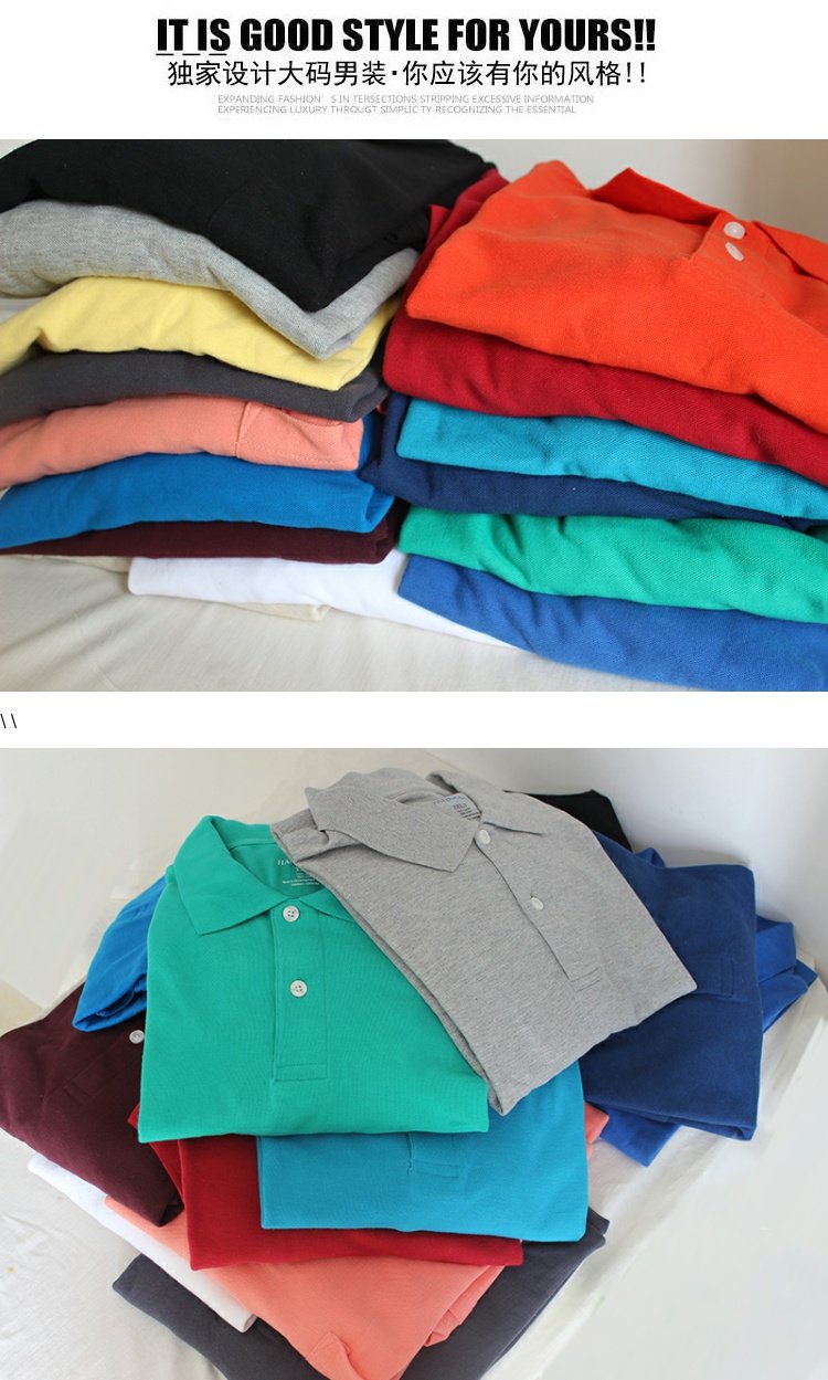 Phiên bản châu Âu cộng với phân bón XL áo thun nam tay dài cotton rộng ve áo thun lớn áo thun béo béo áo polo sói