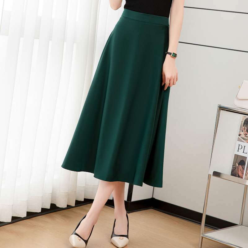 Dark Green Skirt, Spring and Summer A-Line Skirt, 2026 Plus Size High-Waisted Pleated Skirt, Slimming Long Skirt, Retro Flared Skirt