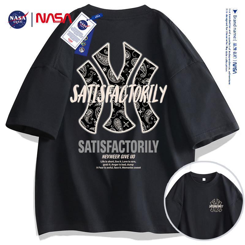 Совместная футболка NASA tide из чистого хлопка с короткими рукавами для пары мужчин и женщин в одинаковом стиле, летняя свободная повседневная футболка с короткими рукавами 2024 года