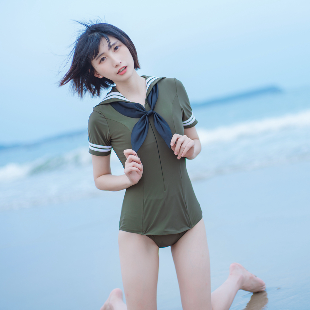 TRN]BACRAFT Japanese students Sailor Suit Dead Water Navy Wind Sailor Suit Military Green Hot Spring Swimming