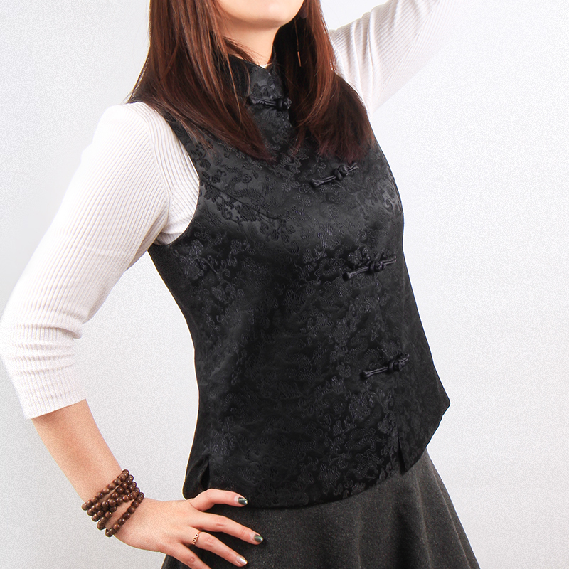 Yang Liping's Ethnic Style Double-Breasted Vest, Original Chinese Style, Spring and Autumn Solid Color Handmade Buttoned Vest Top for Women, Summer