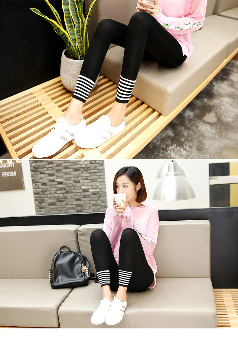 Bên ngoài mặc quần legging nữ mỏng chân co giãn chín điểm quần bút chì sọc quần màu đen cỡ lớn thu đông quần lót lông nữ