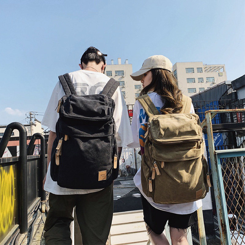Vintage vintage canvas backpack solid color casual large capacity gang tide backpack student overalls school bag men and women