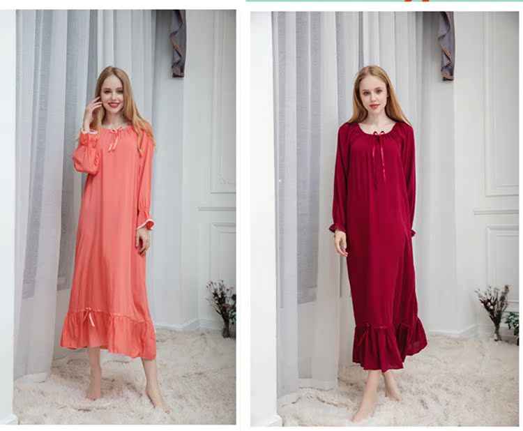 2019 mới mùa xuân và mùa thu của phụ nữ dài tay cotton lụa lỏng thoáng khí phiên bản Hàn Quốc của dịch vụ đồ ngủ công chúa tại nhà đầm ngủ 2 dây