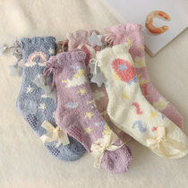 Japanese autumn and winter coral fleece socks sleeping stockings thick warm non-slip floor socks ins cute silicone socks