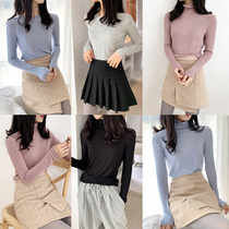 Black technology imported merino wool self-heating base shirt autumn and winter warm round neck high neck thermal underwear top