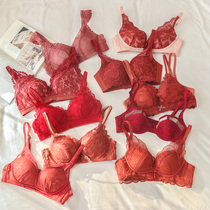 2021 New Year vintage red red year underwear women without steel ring gathering artifact big chest small chest bra set
