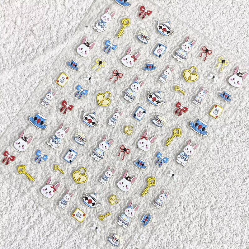 Alice in Wonderland Mr. White Rabbit Embossed Nail Art Stickers Water Bottle Key Phone Case Tablet Nail Stickers