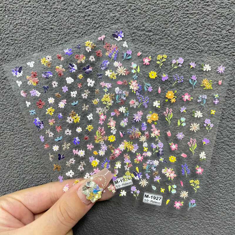 Fresh and Colorful Spring Wildflower Embossed Nail Stickers, Oil Painting Small Floral Design, Simple Nail Stickers for Spring Blossoms