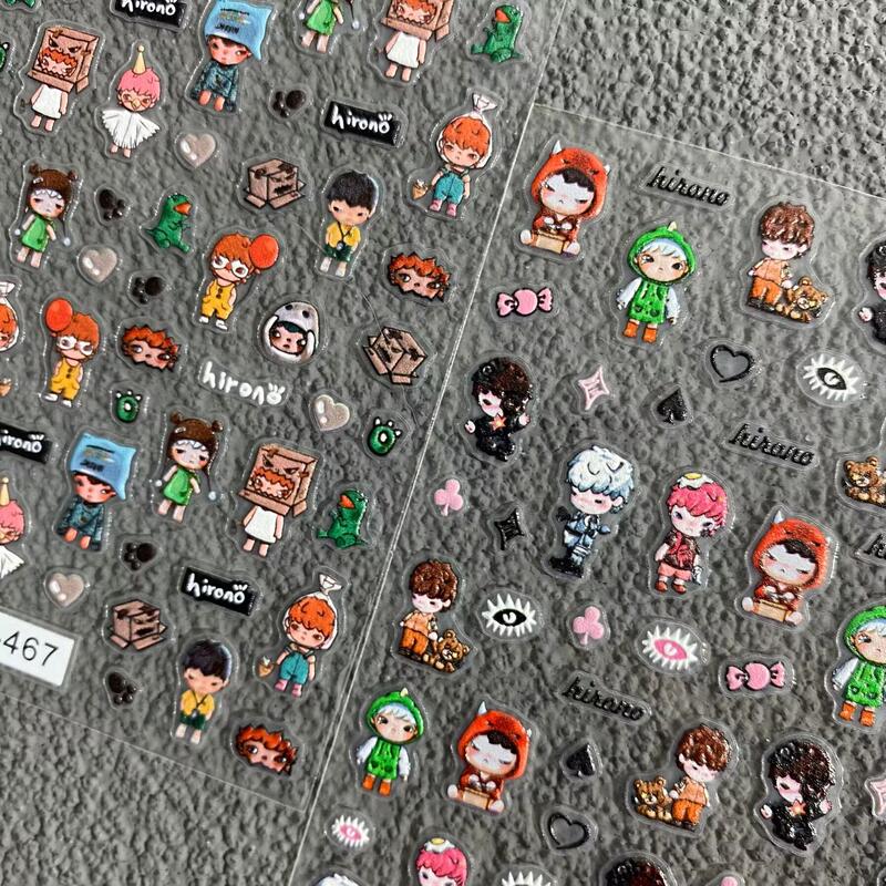 Cartoon Hirono Ono Embossed Nail Stickers Cute Little Boy Water Cup Ccd Phone Case DIY Nail Stickers