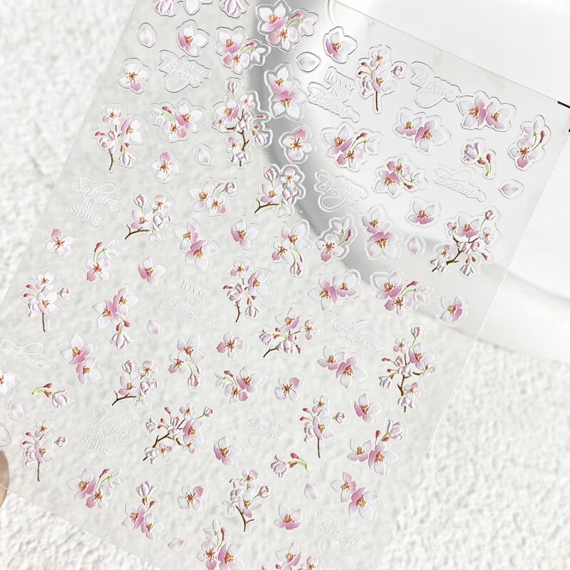 Spring Pink Cherry Blossom Embossed Nail Stickers, Three-Dimensional Spring Blossoms, Waterproof Adhesive Nail Decoration Stickers Spring Pink Cherry Blossom Embossed Nail Stickers, Three-Dimensional Spring Blossoms, Waterproof Adhesive Nail Decoration Stickers