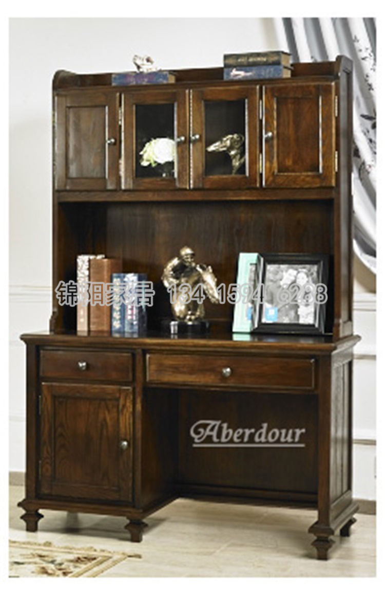 American country imported ash wood solid wood desk bookshelf combination children's computer desk home one bookcase furniture