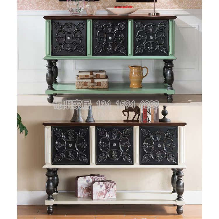 American retro-guantian cabinet European-style solid wood end View cabinet Guan Guan Table Sofa Backrest Partition Cabinet Living Room Dining Cabinet White