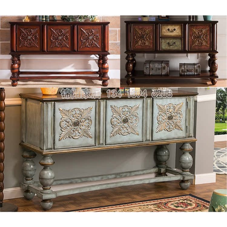 American retro-quantiquin-style solid wood end view cabinet Xuanguan Table sofa backrest partition cabinet Dining Room Dining Cabinet