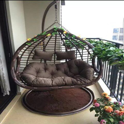 Thick Rattan Double Hanging Basket Indoor Hanging Chair Leisure Rocking Chair Imitation Rattan Hanging Chair Outdoor Swing Rattan Chair Balcony Cradle Chair