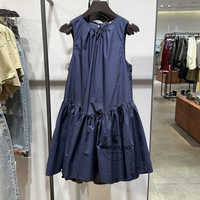 URBFHM 2025 new summer women's clothing sweet age-reducing back tie pleated round neck solid color sleeveless dress