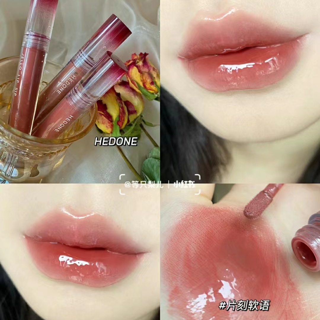 HEDONE リップ グレーズ、ミッドマウンテン オートミール リップ グロス、リップ オイル、唇のしわを薄くする、口紅に潤いを与える、色付きリップ グロス、昼間の夢遊病