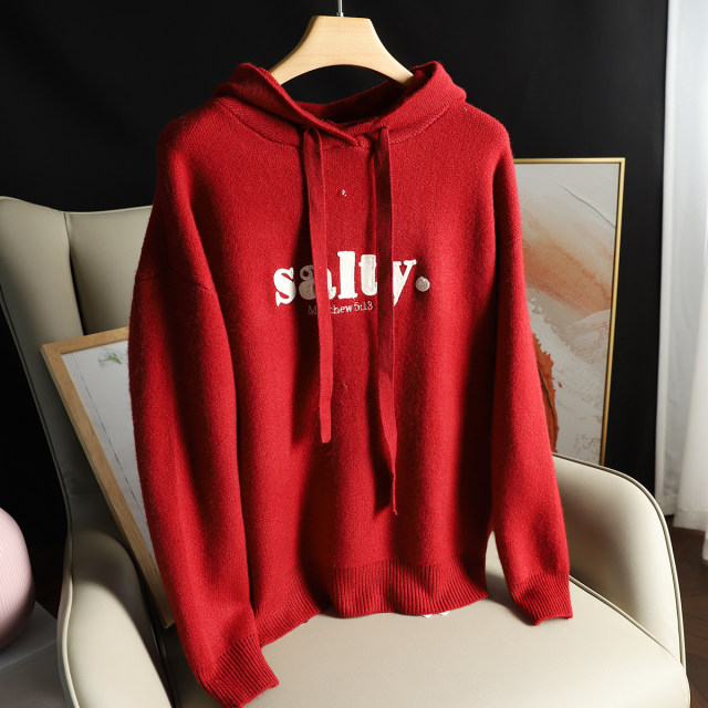 30 wool personalized loose letter wool hooded sweater tops for small people spring women 035