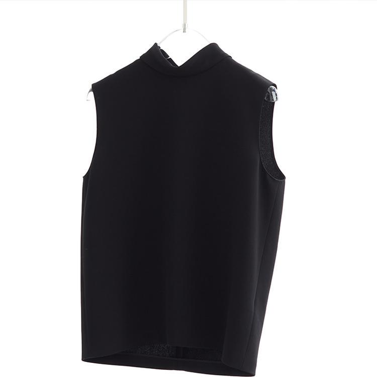 Textured Ceiling-Patterned Imported Triacetate Tank Top with Stand Collar, Stylish Outerwear, Elegant Sleeveless Versatile Top/Shirt
