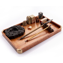 Mahogany wood tray Natural environmental protection solid wood Myanmar pear inlaid copper mortise tea tray fruit tray wooden tray