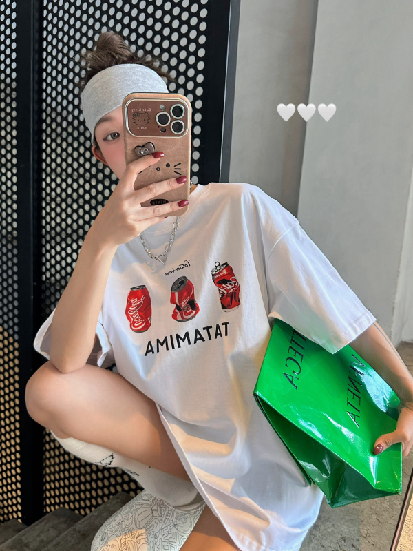 Ccsmini Kexi Cola High-Weight Printed Short-Sleeve T-Shirt Versatile Pure Cotton Unisex Student Top for Summer Ccsmini Kexi Cola High-Weight Printed Short-Sleeve T-Shirt Versatile Pure Cotton Unisex Student Top for Summer