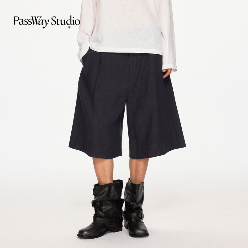 Passway Studio Hemp Bermuda Shorts, Summer Breathable, Slimming, Wide-Leg, Casual, Versatile Five-Point Shorts