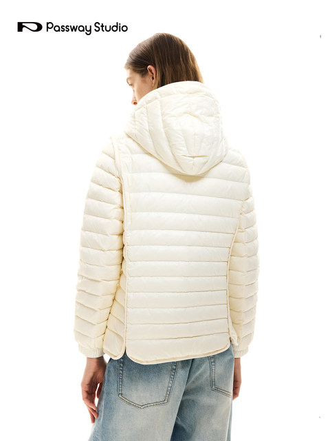 Passway Studio Hooded Lightweight down Jacket for Men and Women, Thin and Warm White Duck down Thick Coat