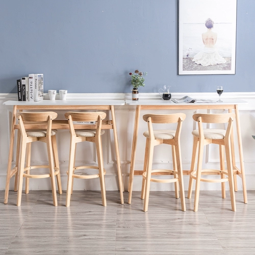 Столковое кресло с твердым деревом современным минималистским домом Backbar Bark Bar Стул Высокий стул Nordic Milk Tea Shop