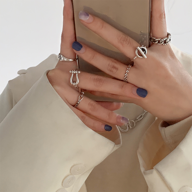 For late rework combine buckle index finger silver ring Women ins hip-hop comeback lukewarm and small crowdsourced ring Q