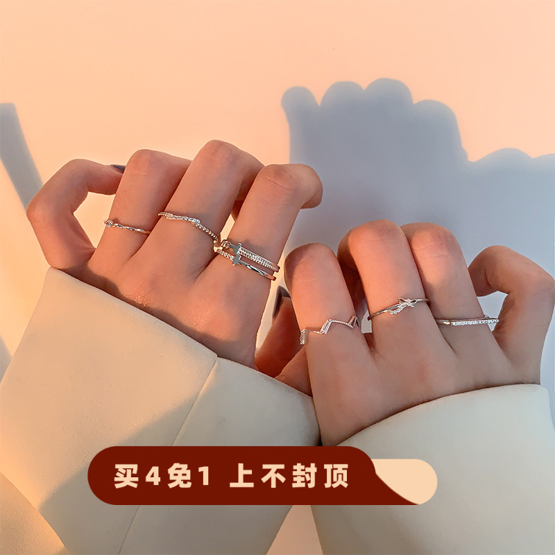 For Late Flash Drilling Delicate Composition Pure Silver Ring Women Ins Tide Tennis Red Fashion Joint Ring With a small crowdsourced tide