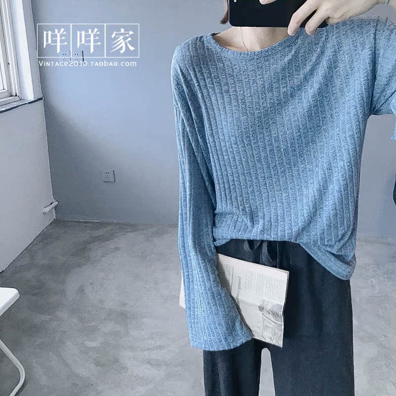 Retro chic hoa đường ống kèn tay áo mở lỏng mỏng giản dị tay áo dài chạm đáy áo dệt kim áo gile hàn