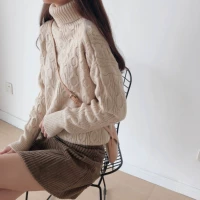 Retro CHIC giả alpaca dày dày xoắn đôi ve áo cao cổ áo nữ mùa thu và mùa đông mới cơ sở áo len màu rắn áo kiểu nữ đẹp tuổi 35