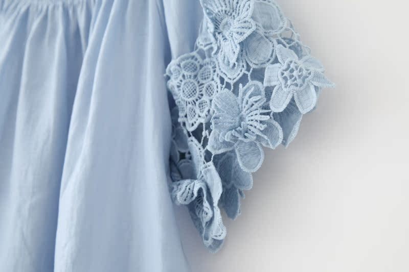 2WAY mặc Pháp の Hàn Quốc satin voan ren móc hoa tay áo retro CHIC nữ mùa hè áo sơ mi mới áo sơ mi voan áo sơ mi họa tiết nữ