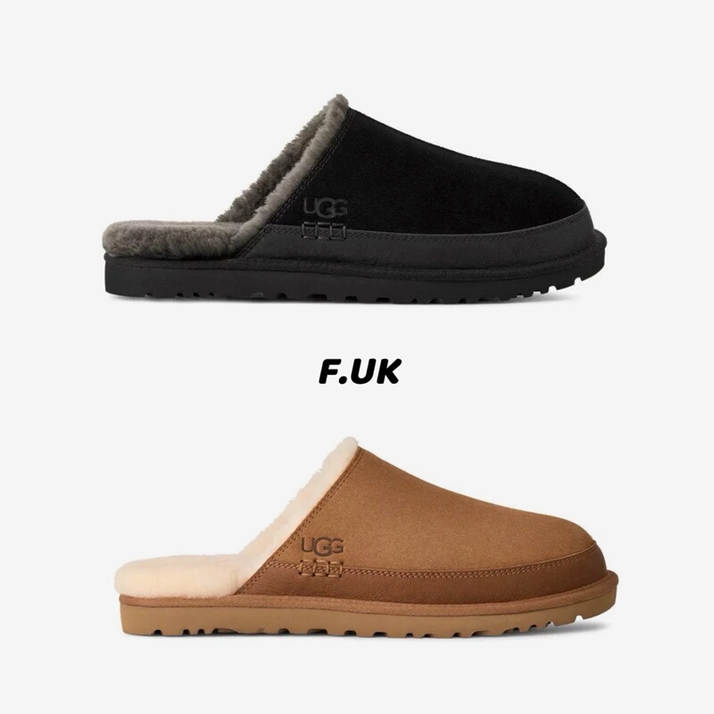 Ugg Luxury Men's Autumn and Winter Fleece-Lined Warm Simple Thick-Soled Casual Home Leather Clogs 1174585